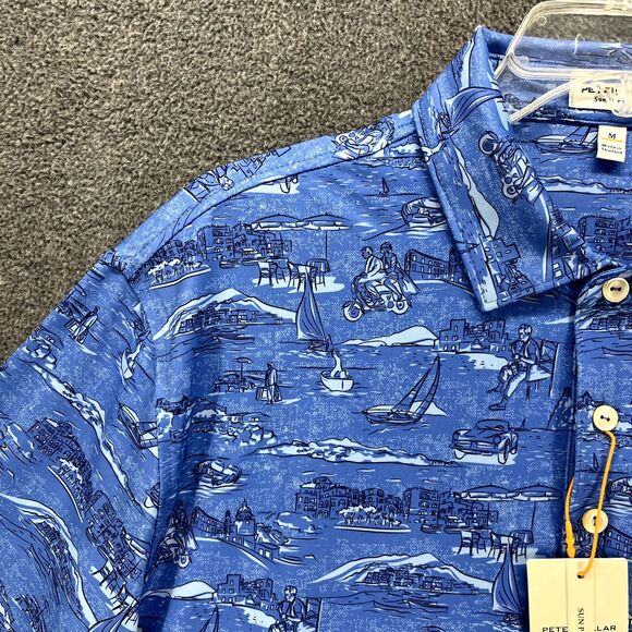 Peter Millar Summer Comfort Crown Sport Polo Shirt Men's Medium Blue print $110 - Picture 4 of 16